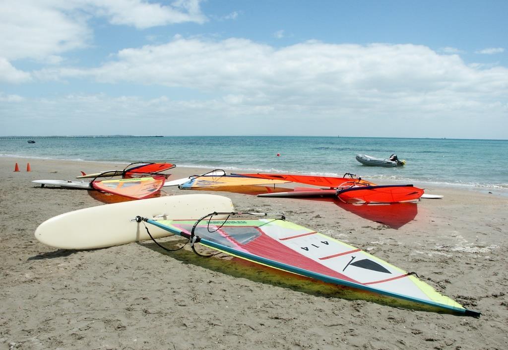 Boards on the beach ready for racing. © Robert Howard